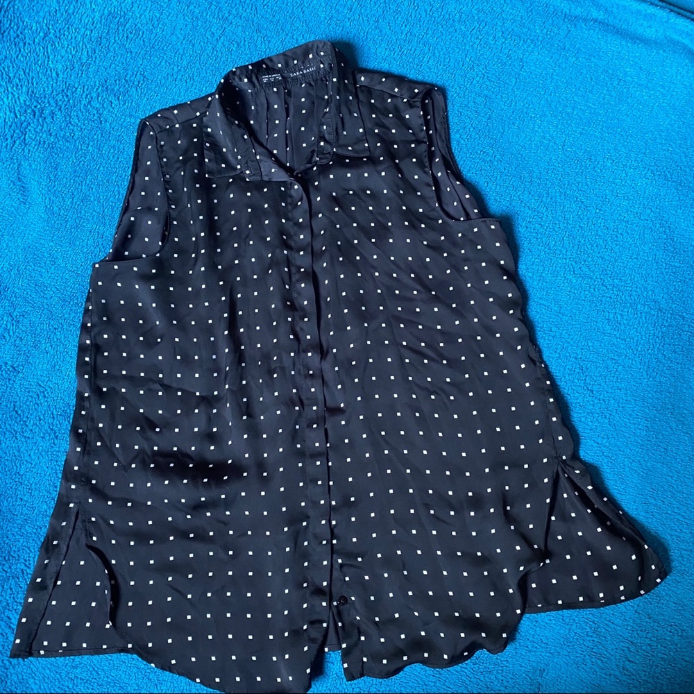 Zara black polka dot collar blouse